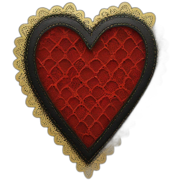 red lace on black leather heart with gold border emoji