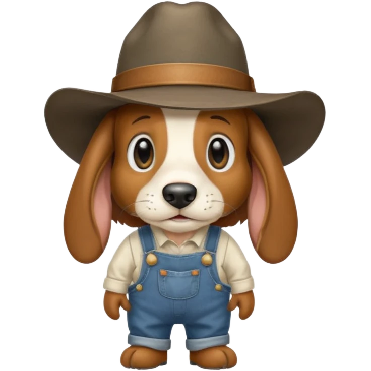 toothless hillbilly basset hound wearing a stetson and dungarees carrying moonshione emoji