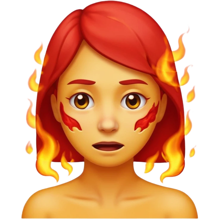 woman emoji with visible discomfort, red irritated skin on face and neck, expressing burning sensation after shaving, clear facial expression of suffering emoji