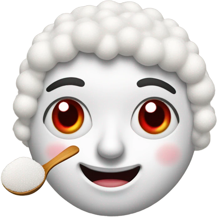 A face with red eyes a spoon of sugar and sugar around the nose  emoji