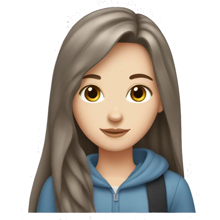 White girl who Has Brown long hair and russian blue cat together emoji