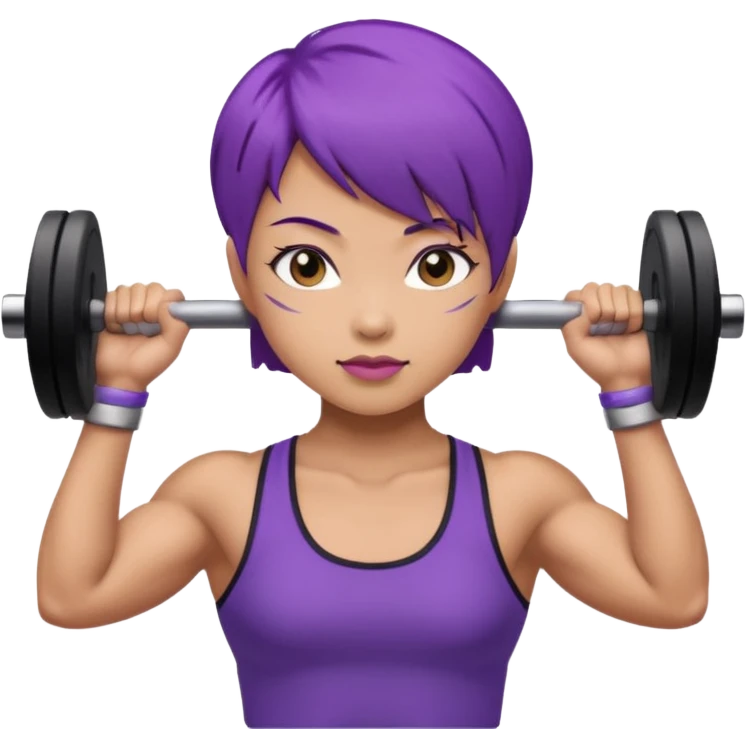 weight lifting female short purple hair asian emoji