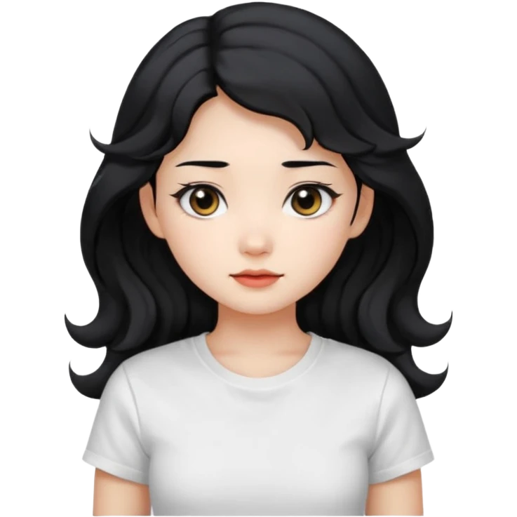 Cute beautiful girl,Black hair,wavy long hair, Black eyes, white T-shirt, Chinese  emoji