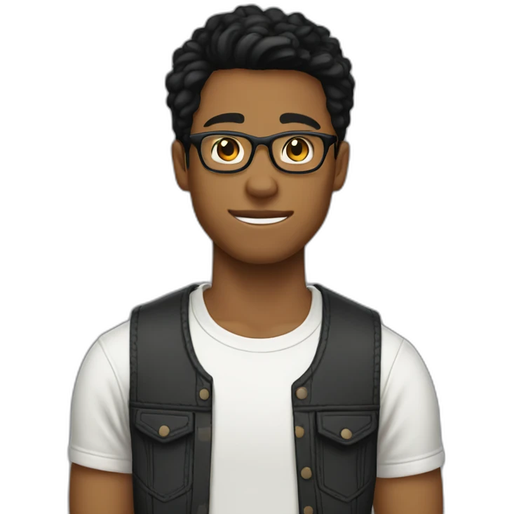 17 years old men with glasses short mullet black hair emoji