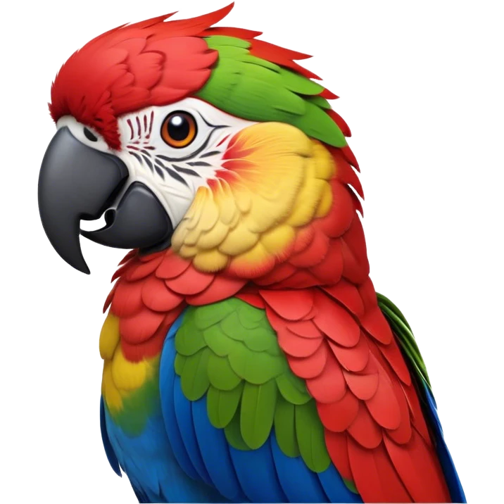 Cinematic Realistic Noble Macaw Portrait Emoji, Poised and majestic, with a robust, vibrant build and meticulously detailed plumage in scarlet, deep blue, and touches of gold, a strong, curved beak and piercing, intelligent eyes, rendered with lifelike feather texture and natural lighting, high shine, commanding and regal, styled with an air of tropical authority, focused and attentive, soft glowing outline, capturing the essence of a watchful and confident macaw that appears ready to soar out of the screen with effortless splendor! emoji