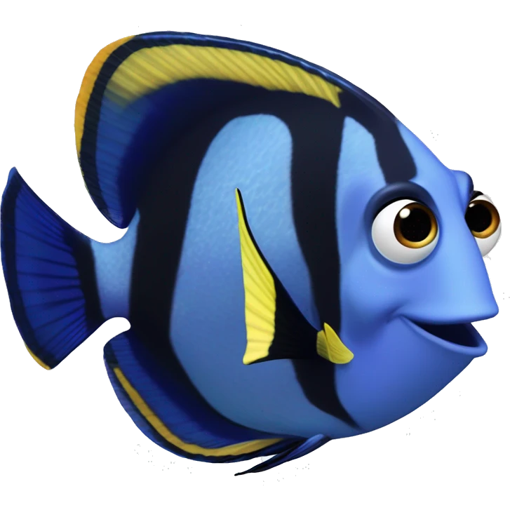 a marine fish named Blue Tang Fish focus on its coloration.  It looks like Dory in movie Finding Nemo emoji