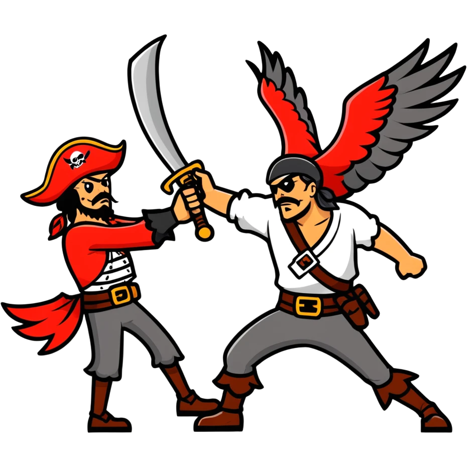 a pirate beating a red hawk emoji