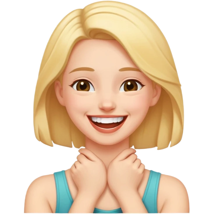 girl holding hands over neck while laughing emoji