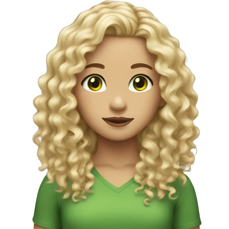 Girl long Curly hair blond and Green eyes emoji