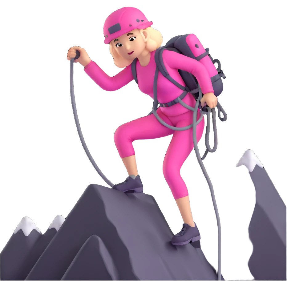 woman in pink clothes mountain climbing emoji