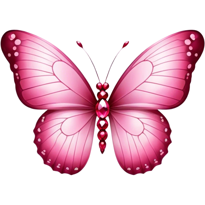 A pink aesthetic butterfly with delicate, shimmering wings rests gracefully among glistening rubies. The soft pastel hues blend harmoniously with the deep red gemstones, creating an elegant and dreamy atmosphere. Gentle light reflects off the jewels, enhancing the ethereal beauty of the scene. emoji