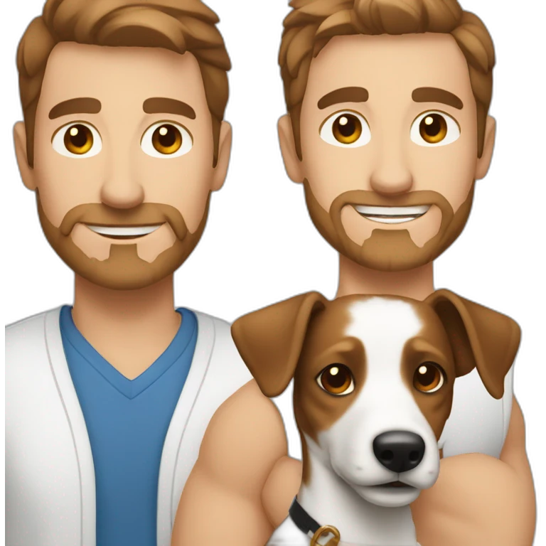 caucasian man with brown hair holding a jack russel emoji