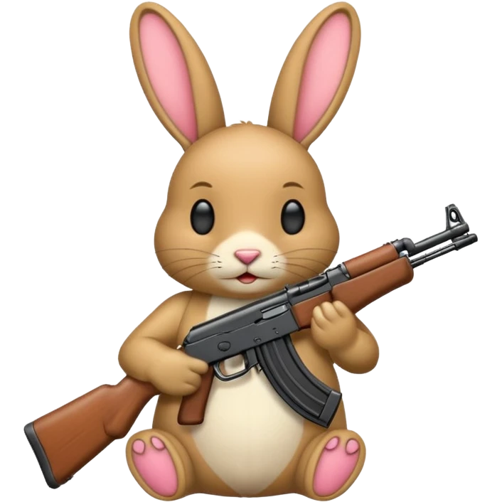 Crea un emoji de un conejo sosteniendo una  Ak47 con pasamontañas enojado negro emoji