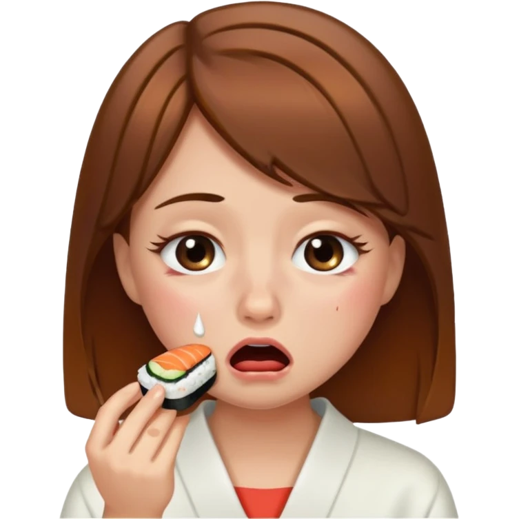 Brown hair girl eating sushi crying funny emoji
