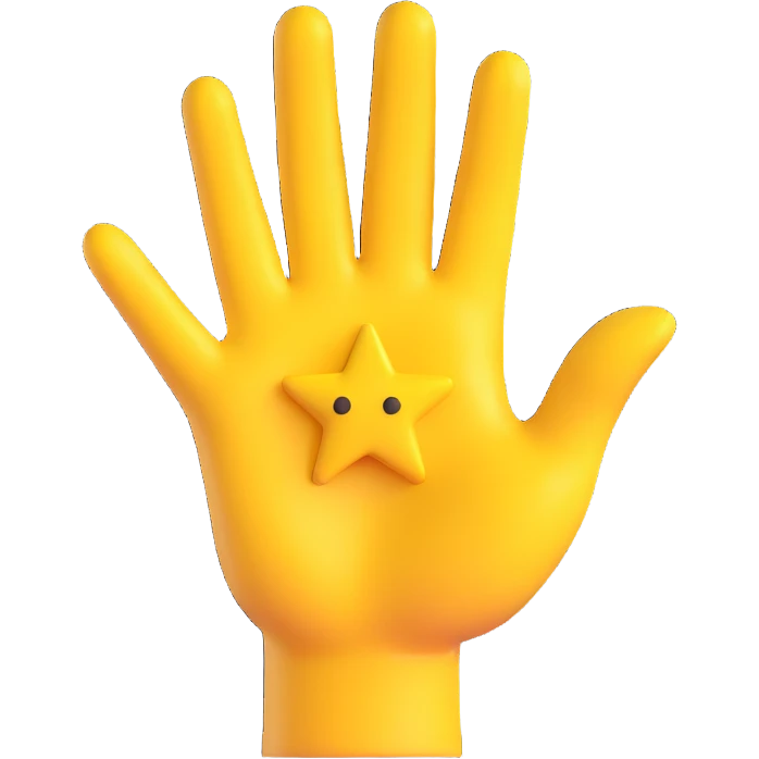 yellow hand making the 'OK' gesture with a star on the palm, 3D emoji style emoji