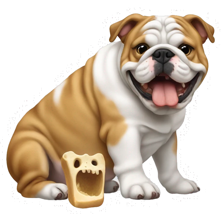 An English bulldog eats a bone emoji