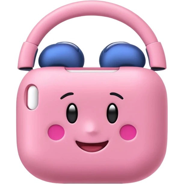 Create a pink happy circle emoji who listens to music on AirPods Max make them always this style  emoji