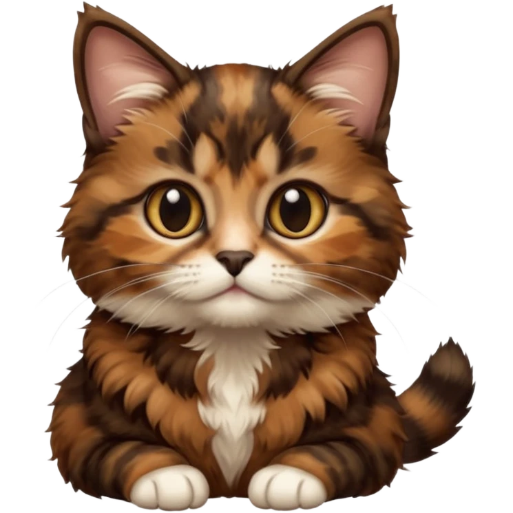 A high-resolution photo-realistic digital illustration of a brown multicoloured  tortoiseshell cat kitten, chest upward emoji