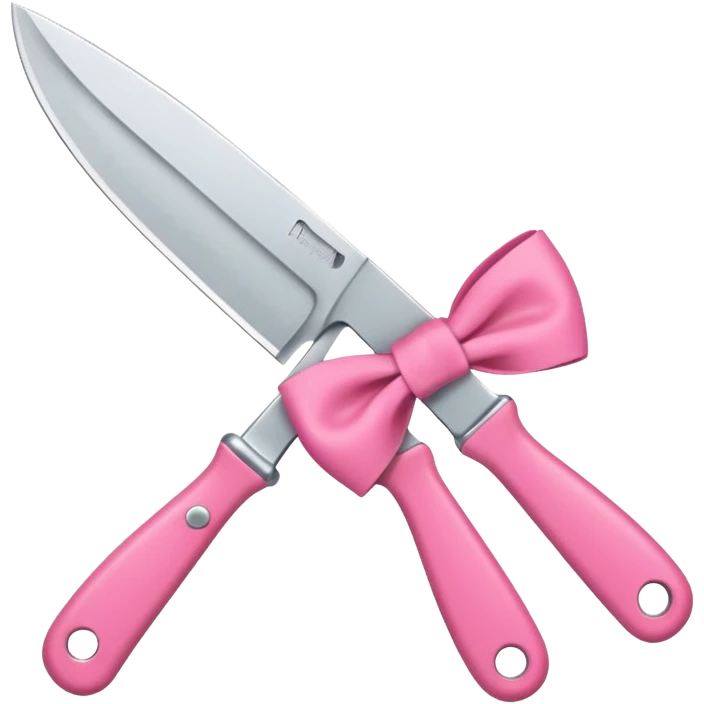 Kitchen knife with a pink bow tied around the handle, emoji style, simple, flat vector, white background, only one object emoji