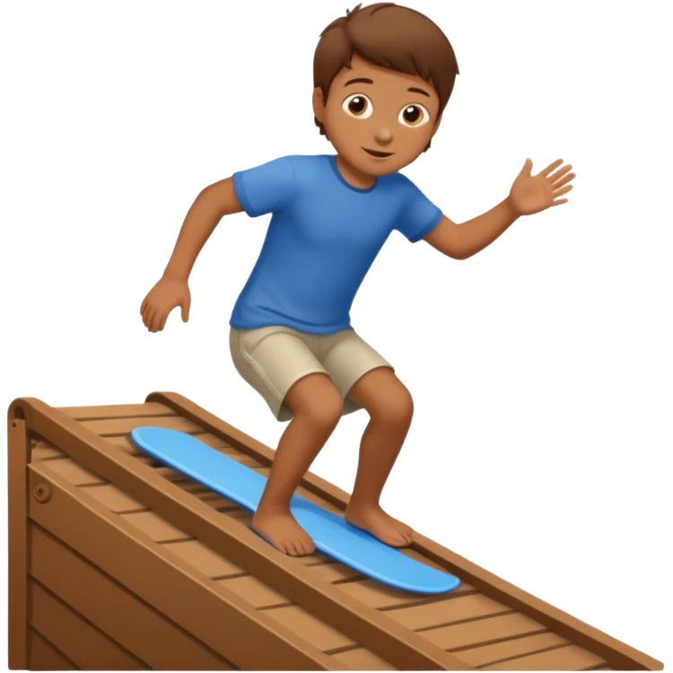 jongen die aan het buikglijden is met bruin haar van een schans emoji