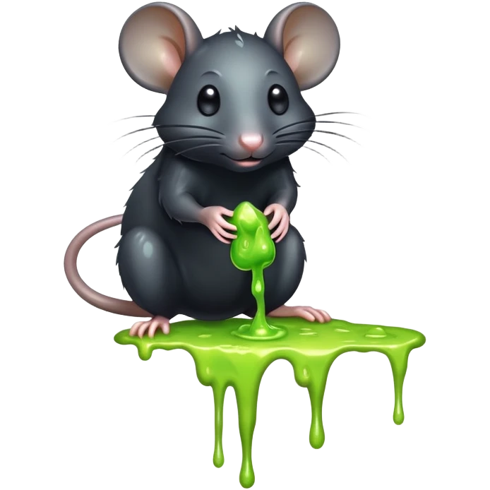 a black rat standing with a trickle of slime emoji