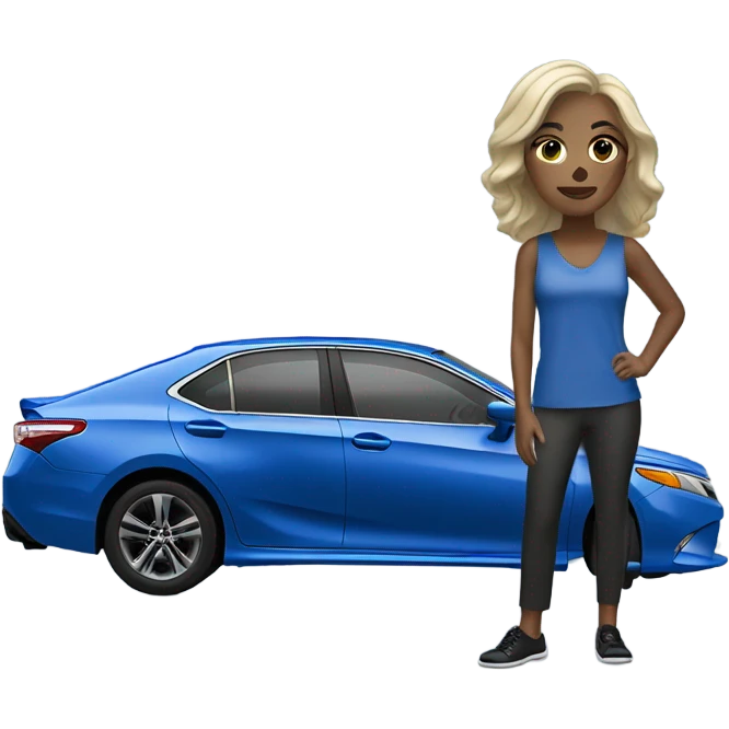 Light skin woman by a blue Toyota Camry XSE emoji