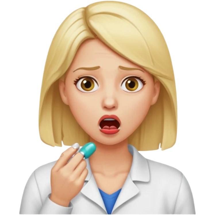 Blond hair woman choking taking a pill emoji