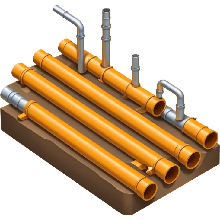 Emoji-style illustration of pipe installation in a trench, flat vector look, bold outlines, minimal details, no background emoji