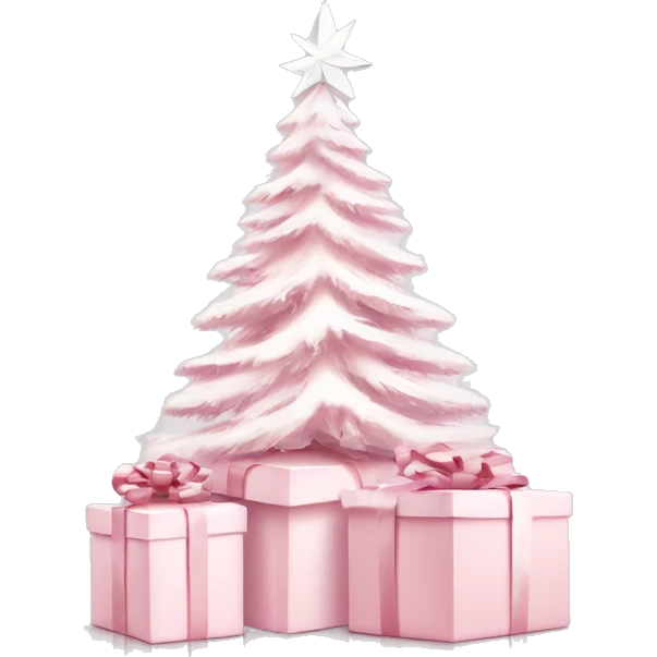 Light pink Christmas gifts under a white Christmas tree  emoji