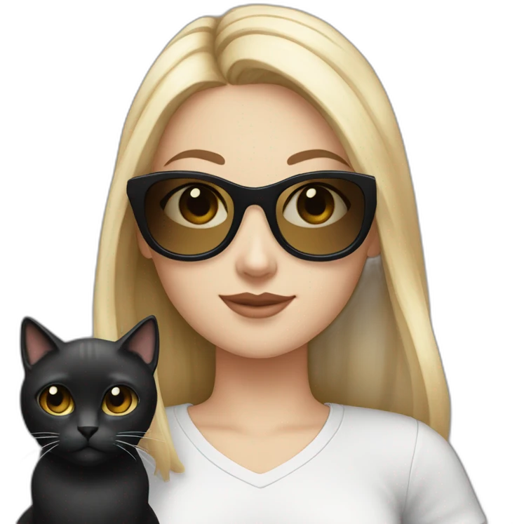 White girl with sunglasses and with black hair hold a grise cat  emoji
