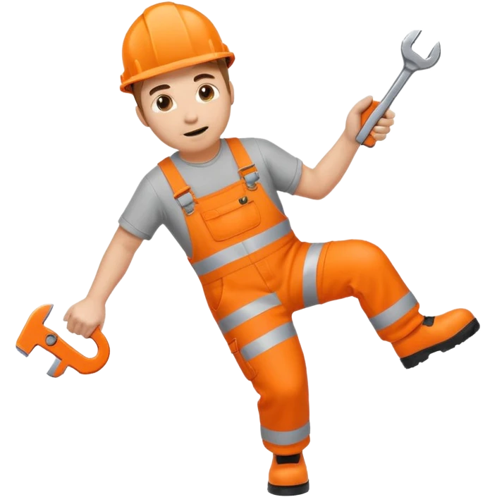 engineer hi-vis orange overalls falling over emoji