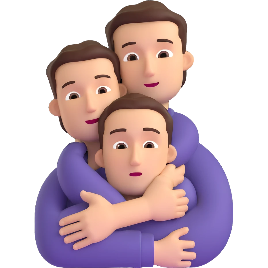 man hugging another person while making a quiet sign emoji