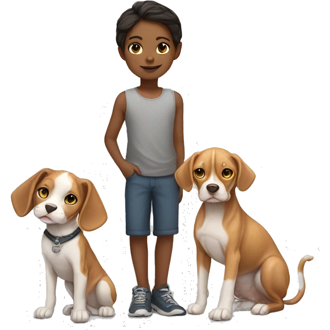 girl and boy with beagle and sphynx emoji