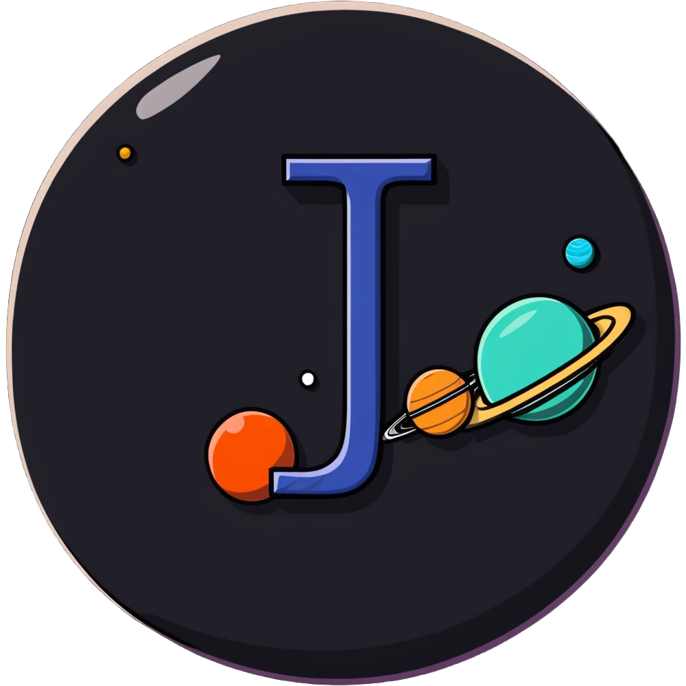 letter J with space theme and planets emoji