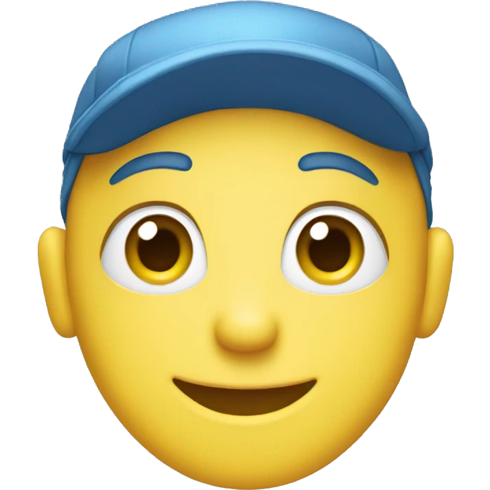 happy face blue hair and blue hat blue eyes yellow face emoji