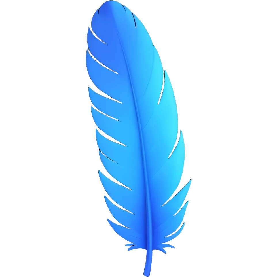 a blue feather with soft gradients and gentle curves, minimalistic style emoji