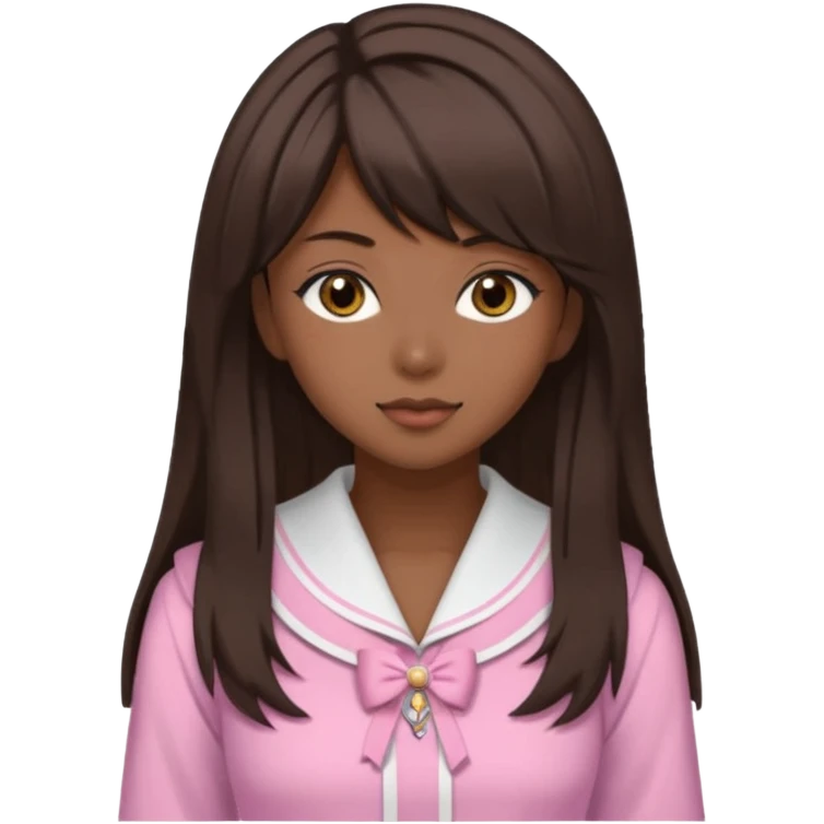 Dark skin, light skin, brown eyes, medium dark brown hair, side bangs, and wears a gyaru outfit  emoji
