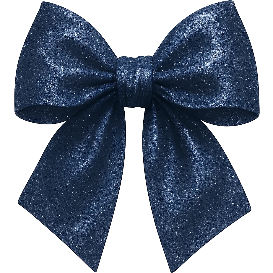 a midnight bow crafted from rich navy fabric, highlighted with silver threads and a gentle moonlit shine emoji
