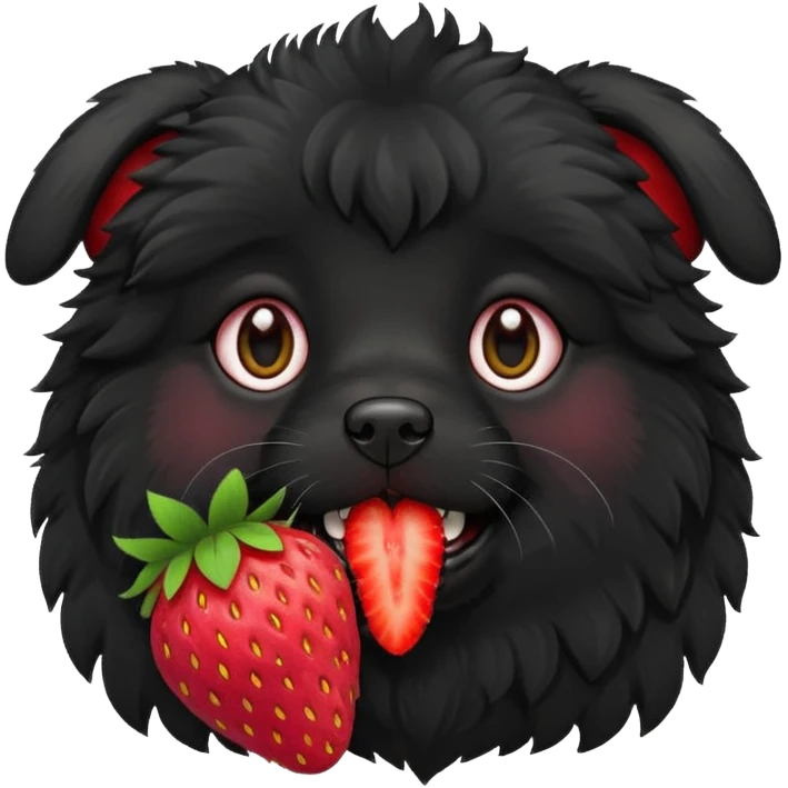 A black fluffy dog with a strawberry emoji