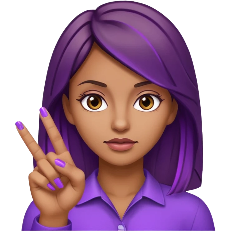 Woman with tan skin and brown hair with purple highlights holding up her middle finger and rolling eyes emoji