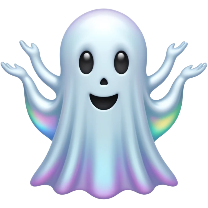 Holographic chrome cartoon ghost with no arms emoji