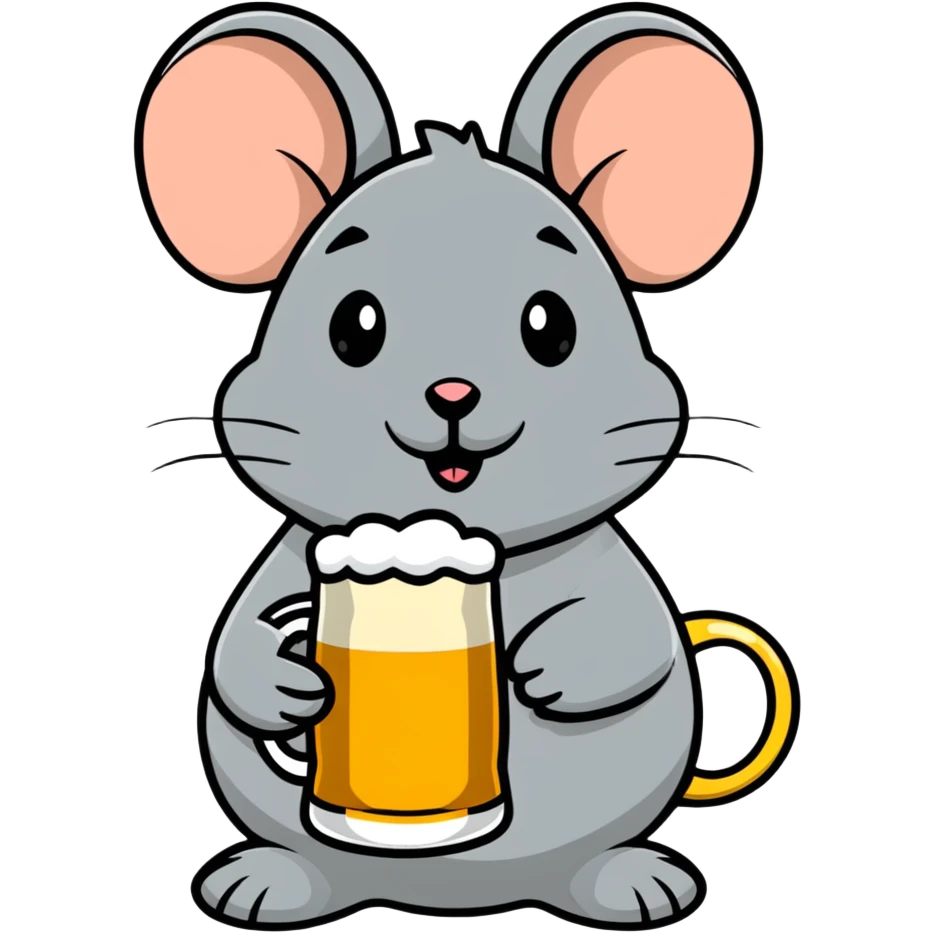 Funny mouse relaxing with a beer mug emoji