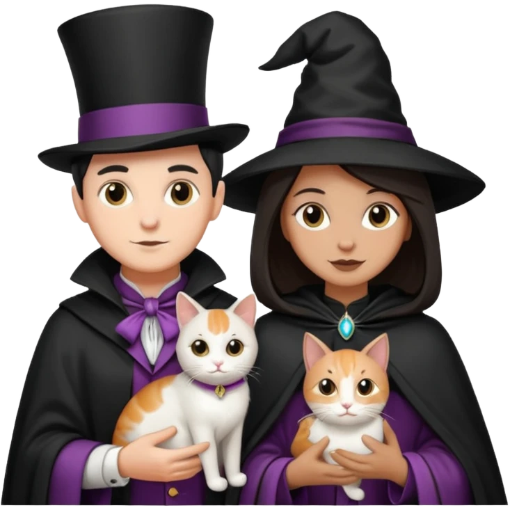 magician couple and their pet cat emoji