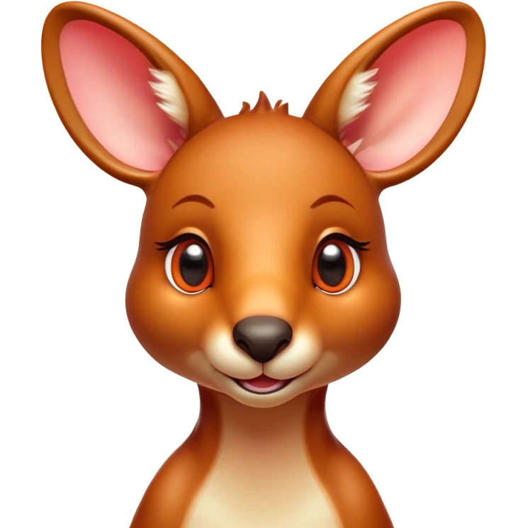 Cinematic Cute Kangaroo Portrait Emoji, Head tilted playfully and inquisitively, featuring a glossy red-orange fur with soft, rounded ears and round, sparkling amber eyes full of curious mischief, Simplified yet irresistibly adorable features, highly detailed, glowing with a warm, friendly glow, high shine, affectionate and bouncy, stylized with a touch of outback whimsy, bright and endearing, soft glowing outline, capturing the essence of a mischievous yet loving kangaroo, so playful it feels like it could hop out of the screen and into your arms! emoji