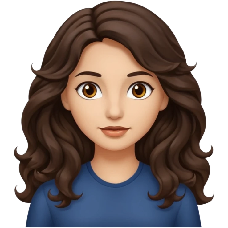 mujer pelo ondulado,  pelo largo  color marron oscuro, ojos marrones oscuros emoji