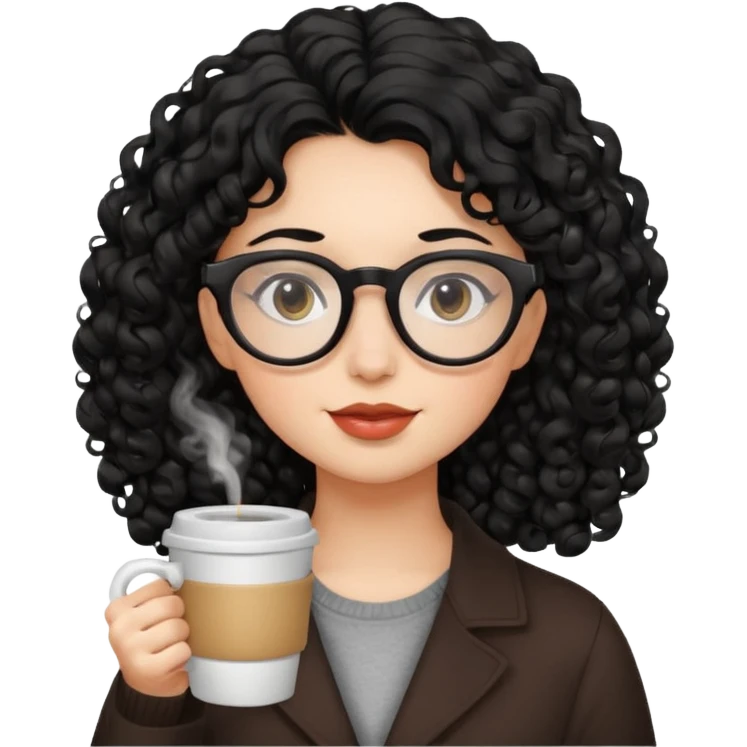 Girl curly black hair wearing glass with drinking coffee emoji