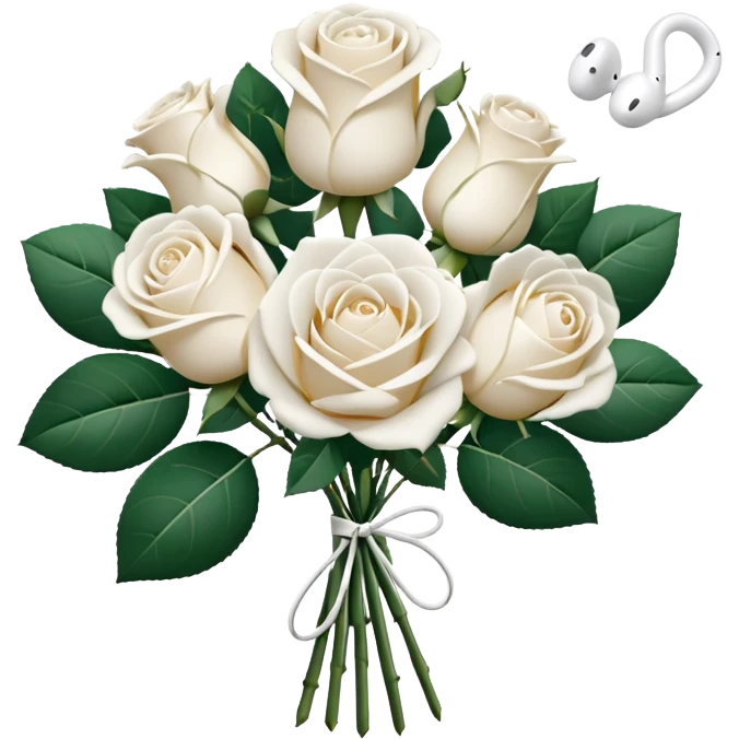 White rpse boquet and an airpods emoji