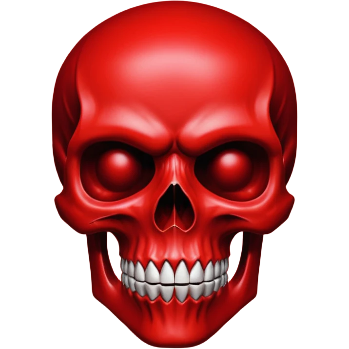 A stylized, bright red skull against a deep black background, with thick, angular features, minimalist design, vector art, gothic aesthetic, high contrast, dramatic lighting, saturated blood red, centered composition, extreme sharpness, smooth textures, dark and menacing atmosphere, emoji