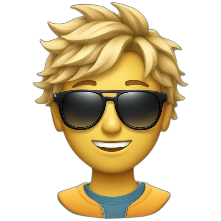 A stylish boy wearing earphones and sun glasses and in background music waves emoji