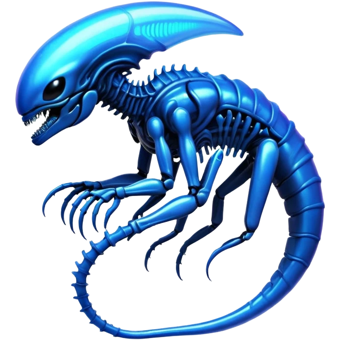 A blue shiny futuristic neon-glowing iridescent bioluminescent xenomorph emoji
